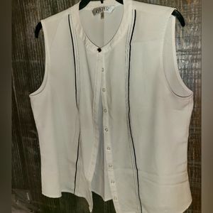 Kasper women's short-sleeved white top accented with vertical stripes PL